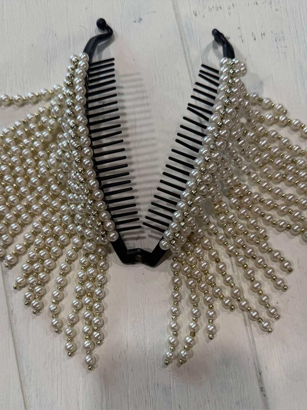 Ivory Pearl Fringe Double Hair Comb